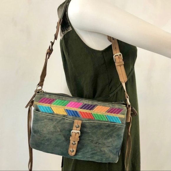 Lucky Brand Denim & Leather Boho Mini Shoulder Bag - Picture 1 of 11